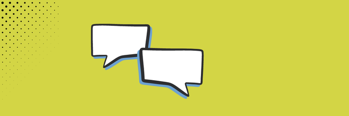 Bild von zwei weißen Sprechblasen auf einem neongrünen Hintergrund