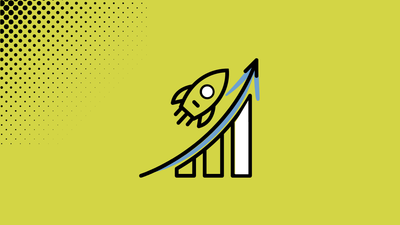 Bild von Icon eines Diagramm mit aufsteigender Rakete auf einem neongrünen Hintergrund